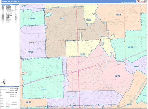 Dearborn Heights City Wall Map Color Cast Style